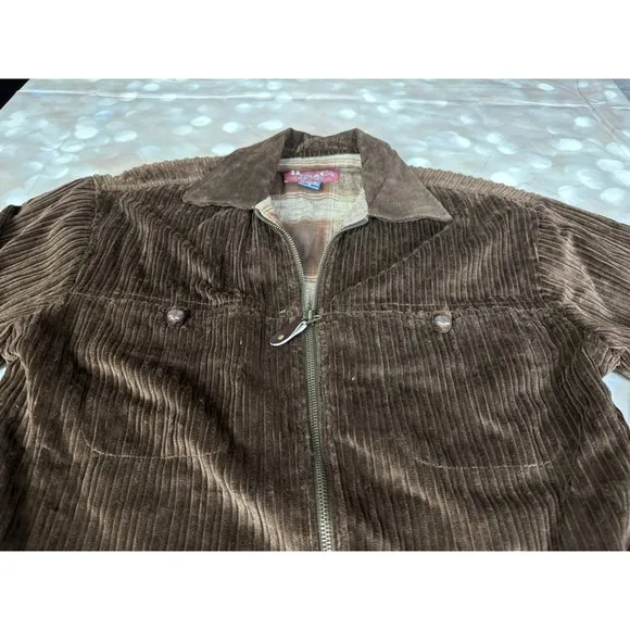 VTG Denim &amp; Co. Womens Corduroy Zip Jacket With Leather Collar Brown Small NEW