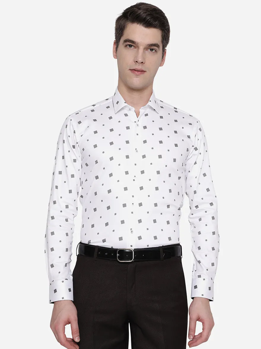 White & Green Printed Slim Fit Party Wear Shirt | JB Studio