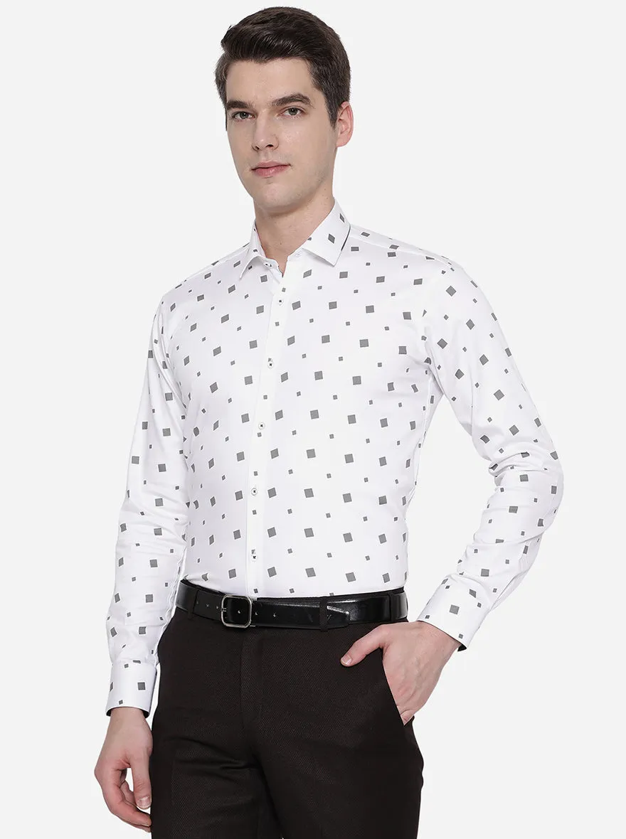 White & Green Printed Slim Fit Party Wear Shirt | JB Studio