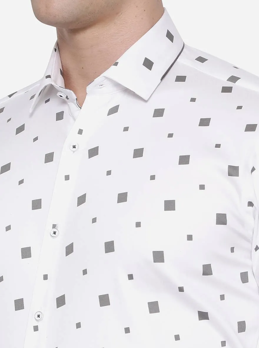 White & Green Printed Slim Fit Party Wear Shirt | JB Studio