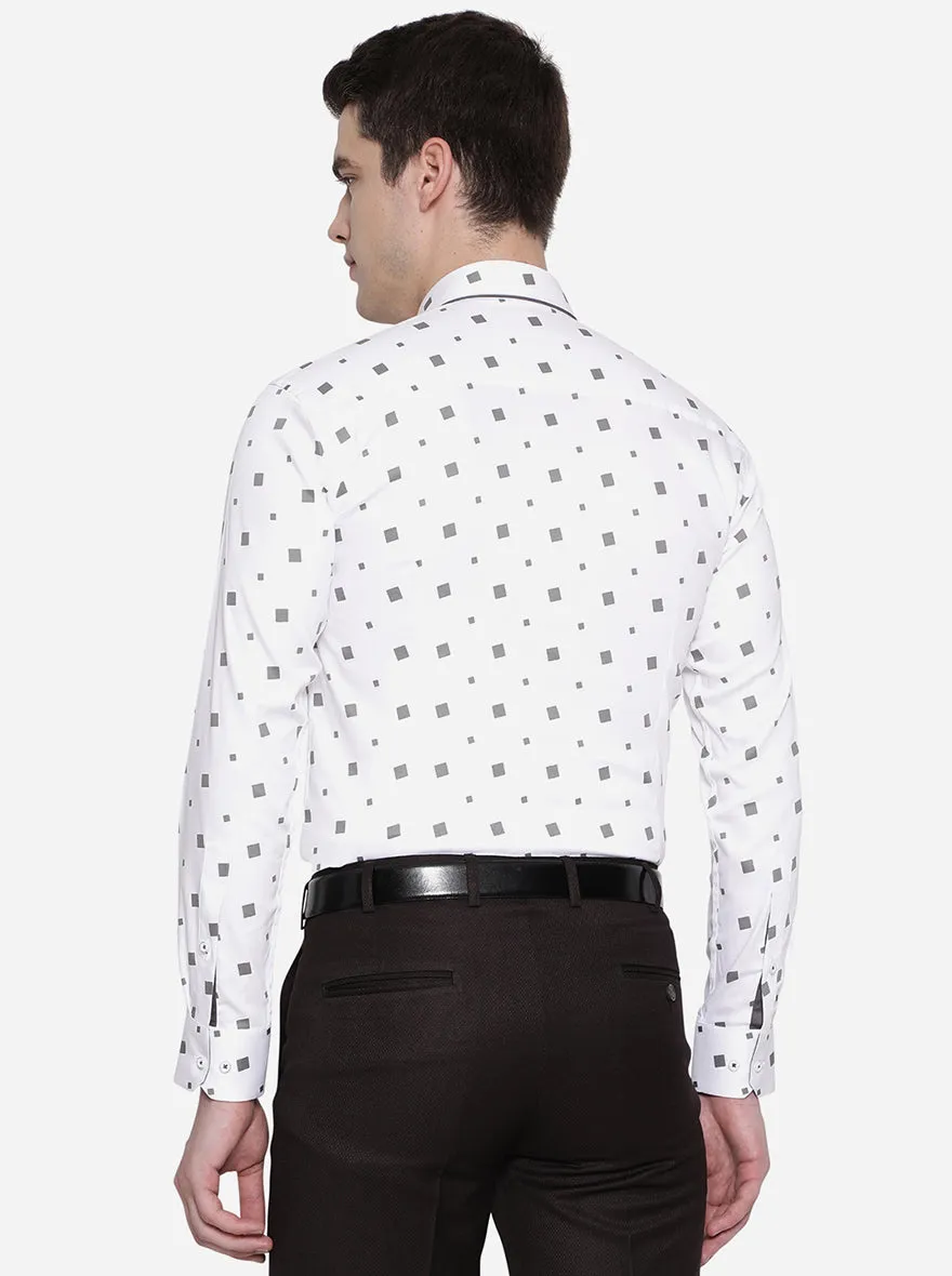 White & Green Printed Slim Fit Party Wear Shirt | JB Studio