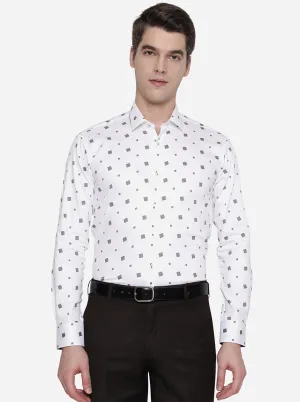 White & Green Printed Slim Fit Party Wear Shirt | JB Studio