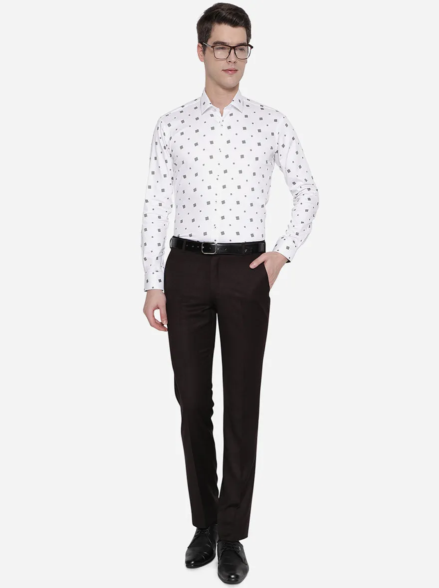 White & Green Printed Slim Fit Party Wear Shirt | JB Studio