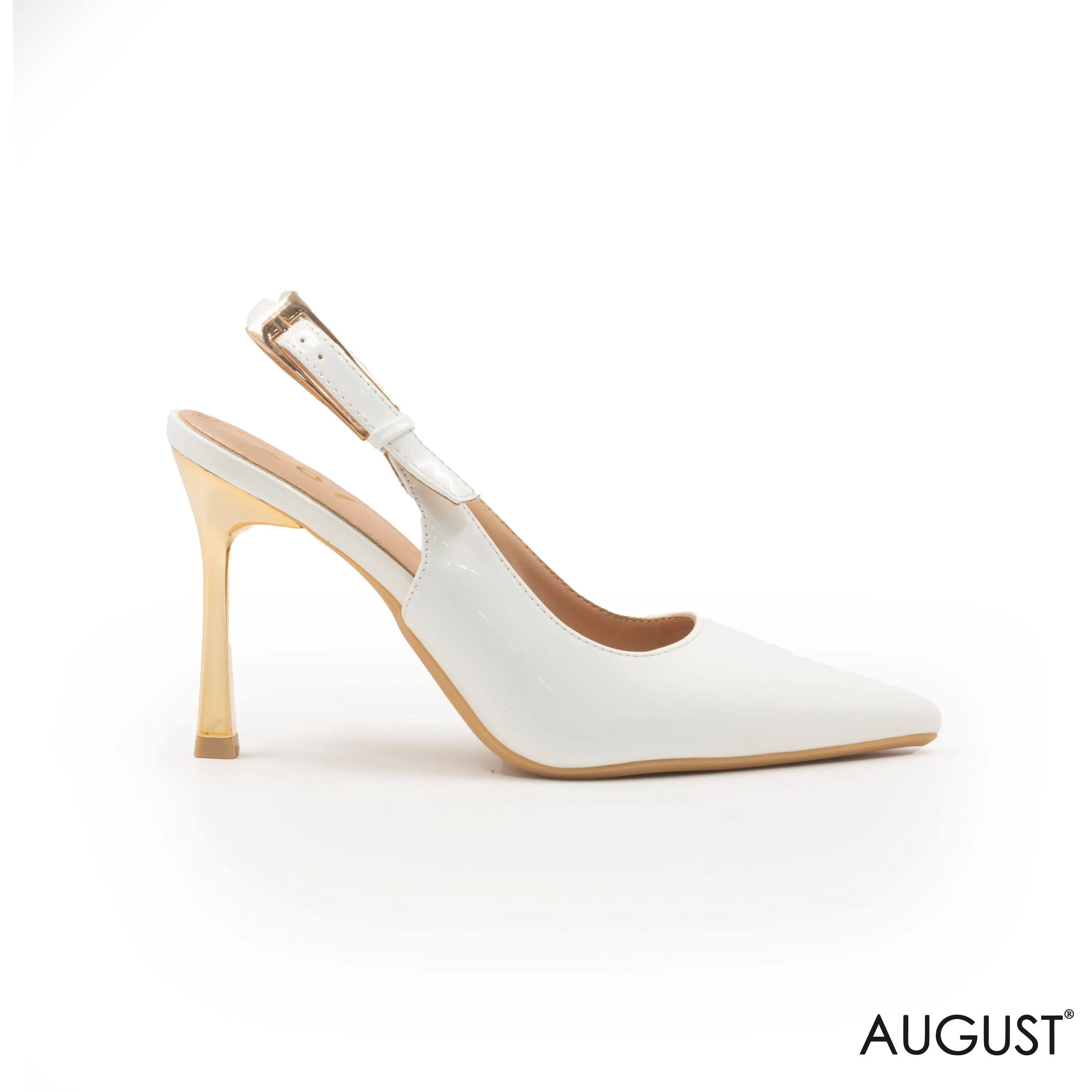WHITE GLOSSY LEATHER SLINGBACK HEEL SHOES