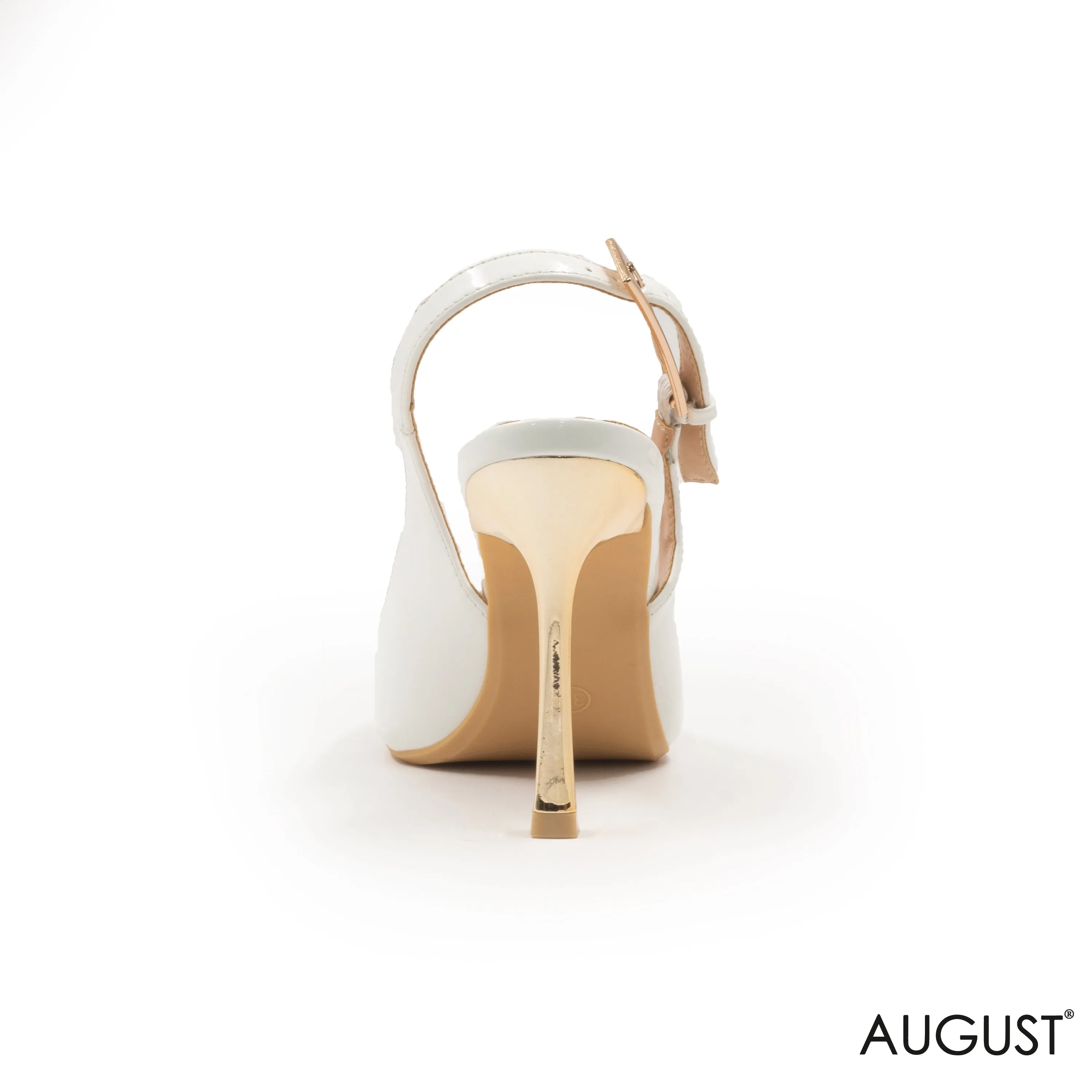 WHITE GLOSSY LEATHER SLINGBACK HEEL SHOES