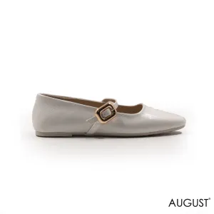 WHITE LEATHER BUCKLE BALLERINAS