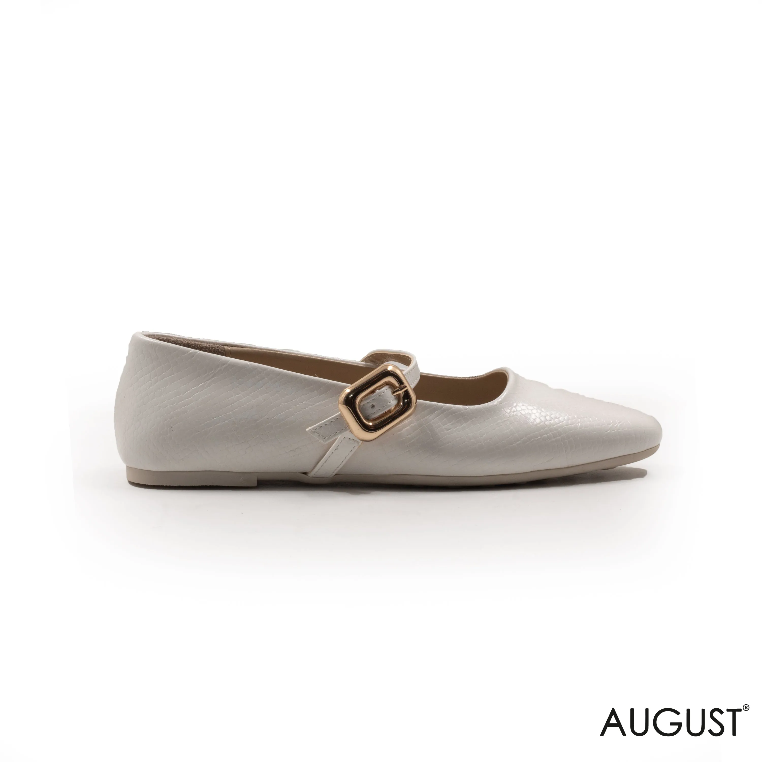 WHITE LEATHER BUCKLE BALLERINAS