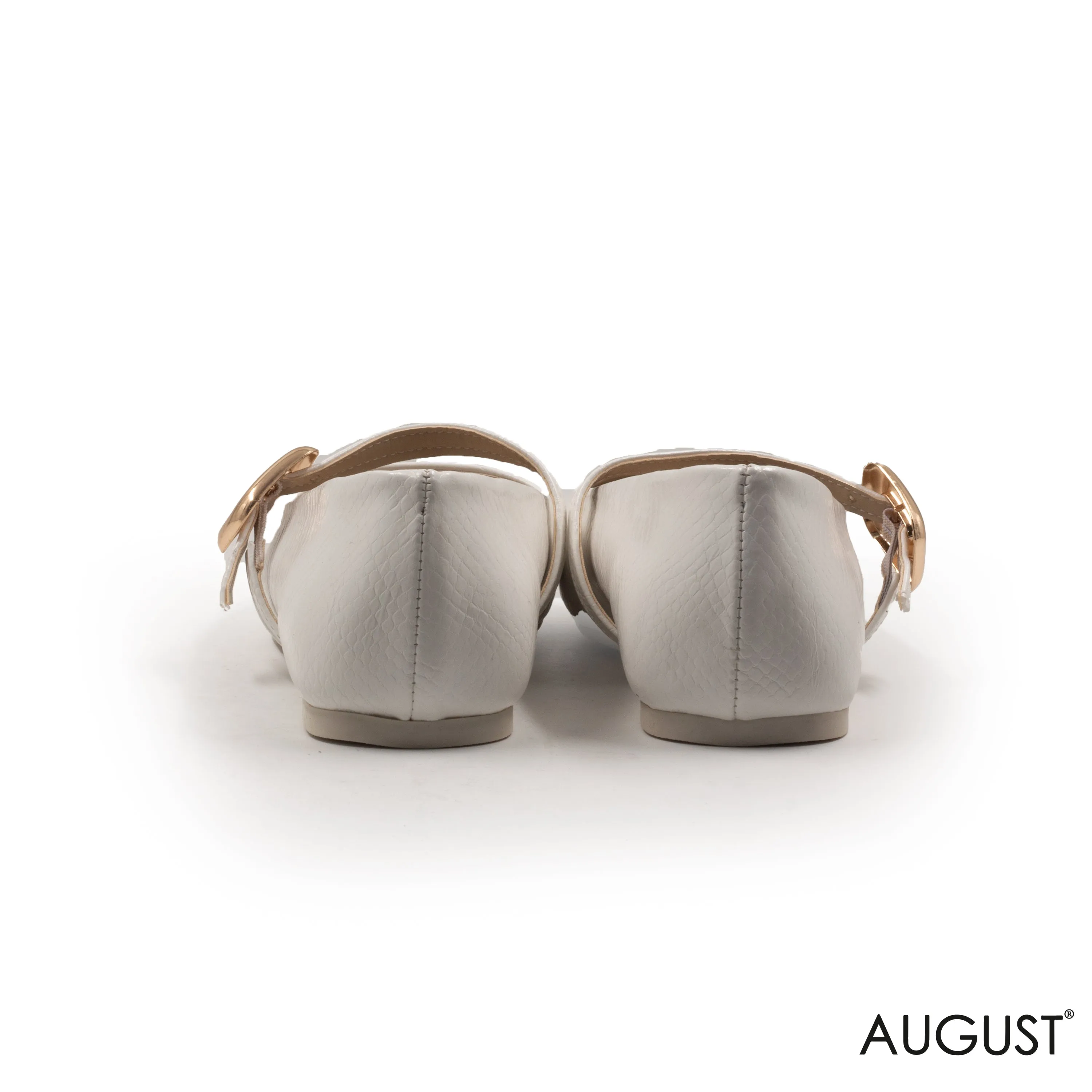 WHITE LEATHER BUCKLE BALLERINAS