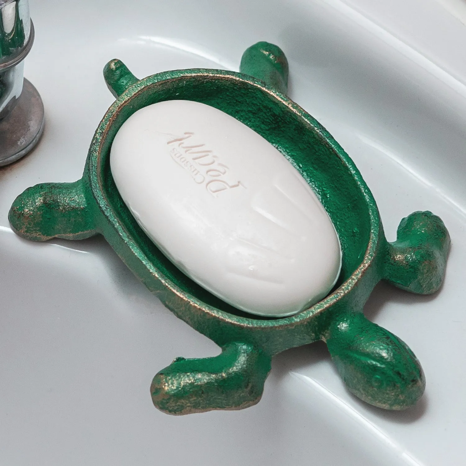 Woodside Decorative Tortoise/Turtle Shaped Cast Iron Soap Dish Holder Tray, Antique/Rustic