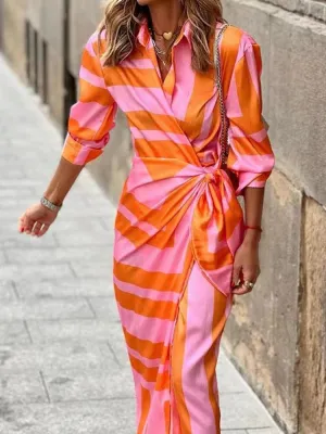 Wrap Maxi Dress Summer™ | Women's Striped Maxi Dress | Lightweight, Flowy Fabric, Perfect for Warm Weather