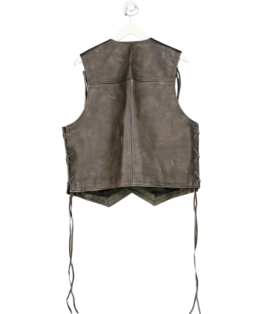 ZARA Brown Vintage Effect Leather Waistcoat UK L